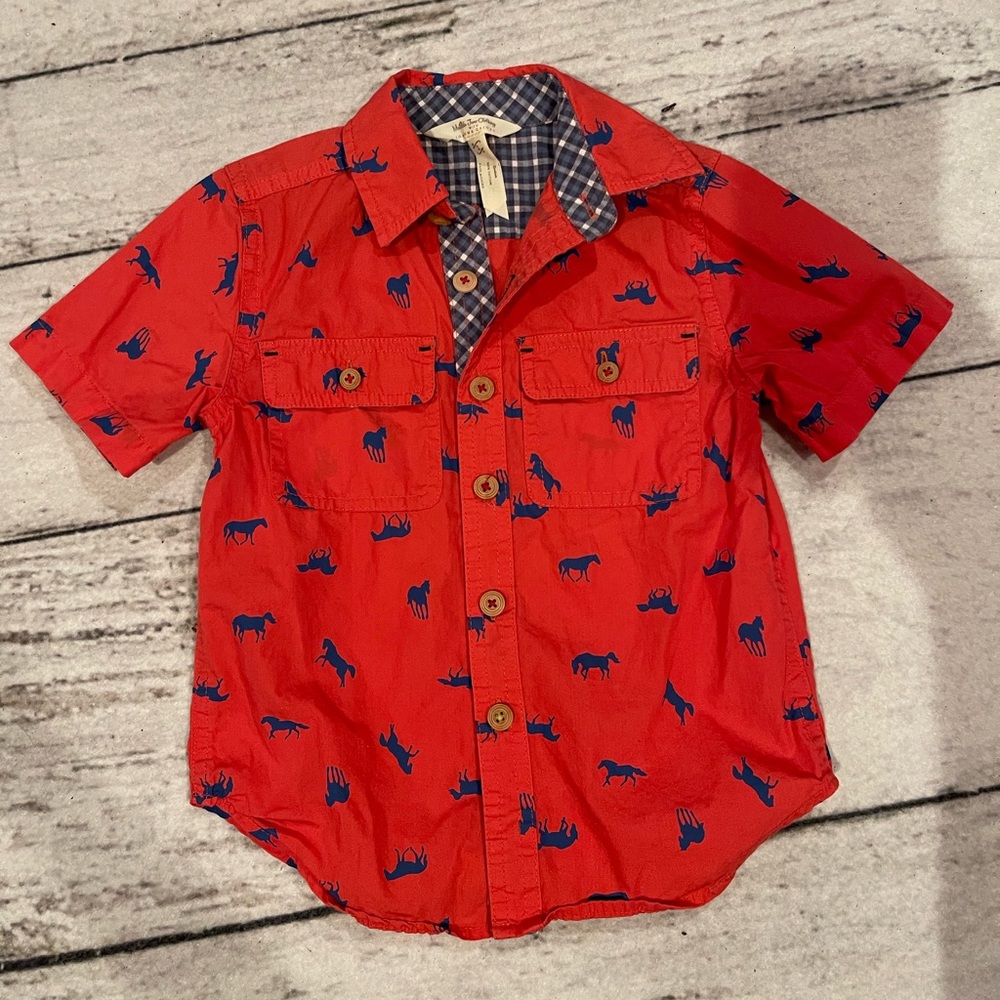 Horse Matilda Jane by Joanna Gaines Boys Button up Short Sleeve shirt size 2t